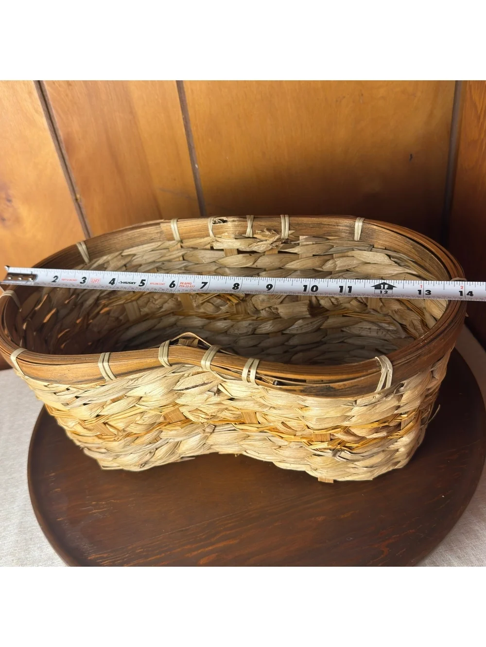 Vintage Woven Natural Fiber Basket Oval Rustic Farmhouse Storage Decor 14x7x6